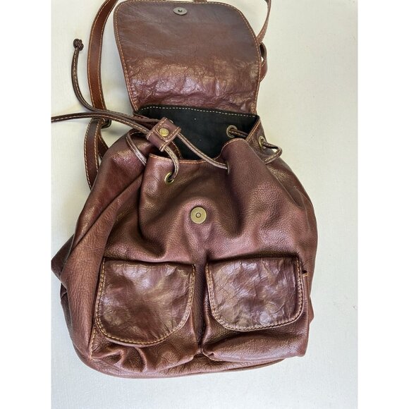 Borse In Pelle Brown Cognac Leather Backpack Made In Italy Bag Pockets Travel - Picture 3 of 12